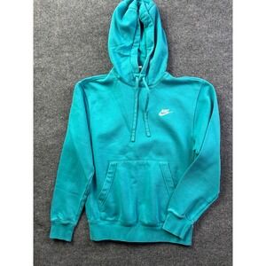 Nike Hoodie Mens XS Teal Blue Embroidered Futura Fleece Pullover Sweatshirt